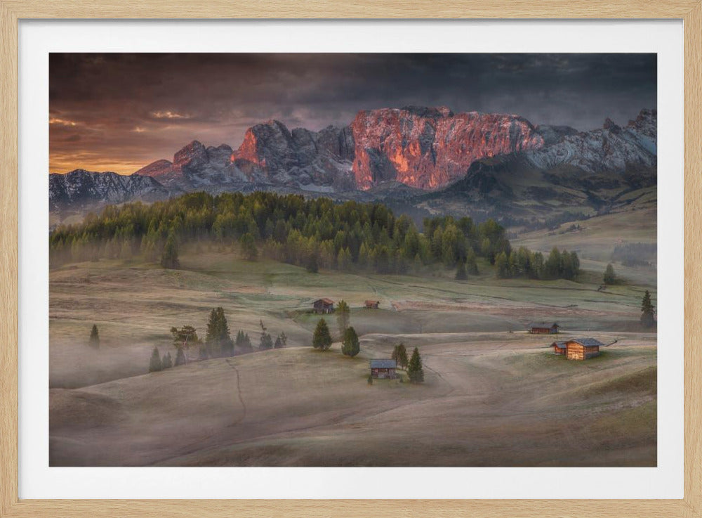 Burning mountains over the frozen valley | Poster