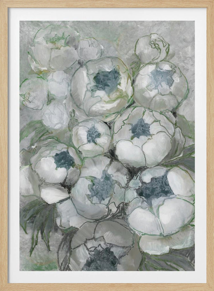 Nuria bouquet of peonies in teal and green | Poster