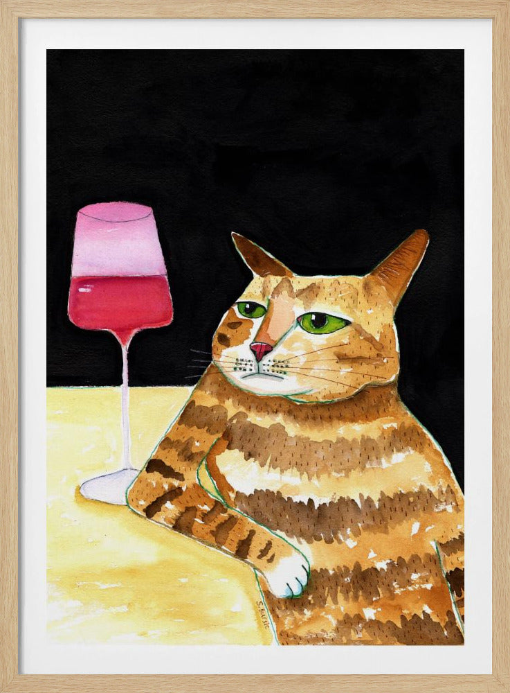 Cat Friday Night Drinks Wine Funny Cat Humour | Poster