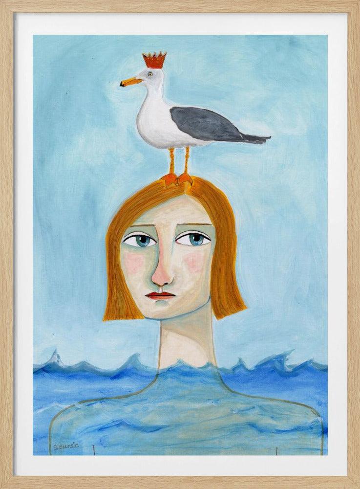 Nude Lady in Ocean with Seagull | Poster