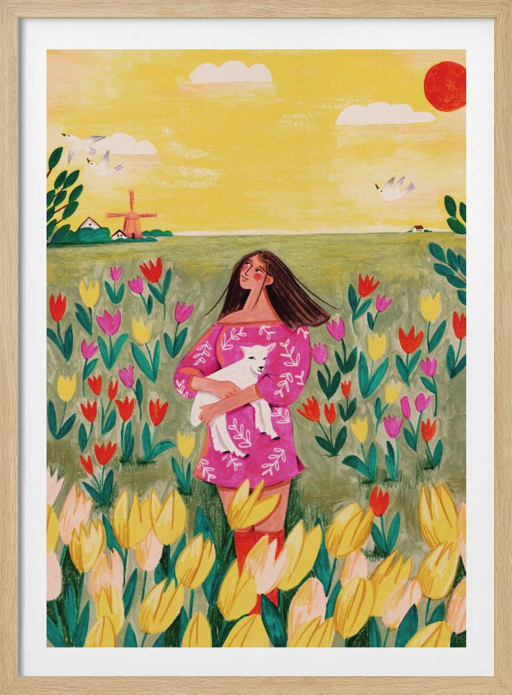 Woman in spring tulip field | Poster