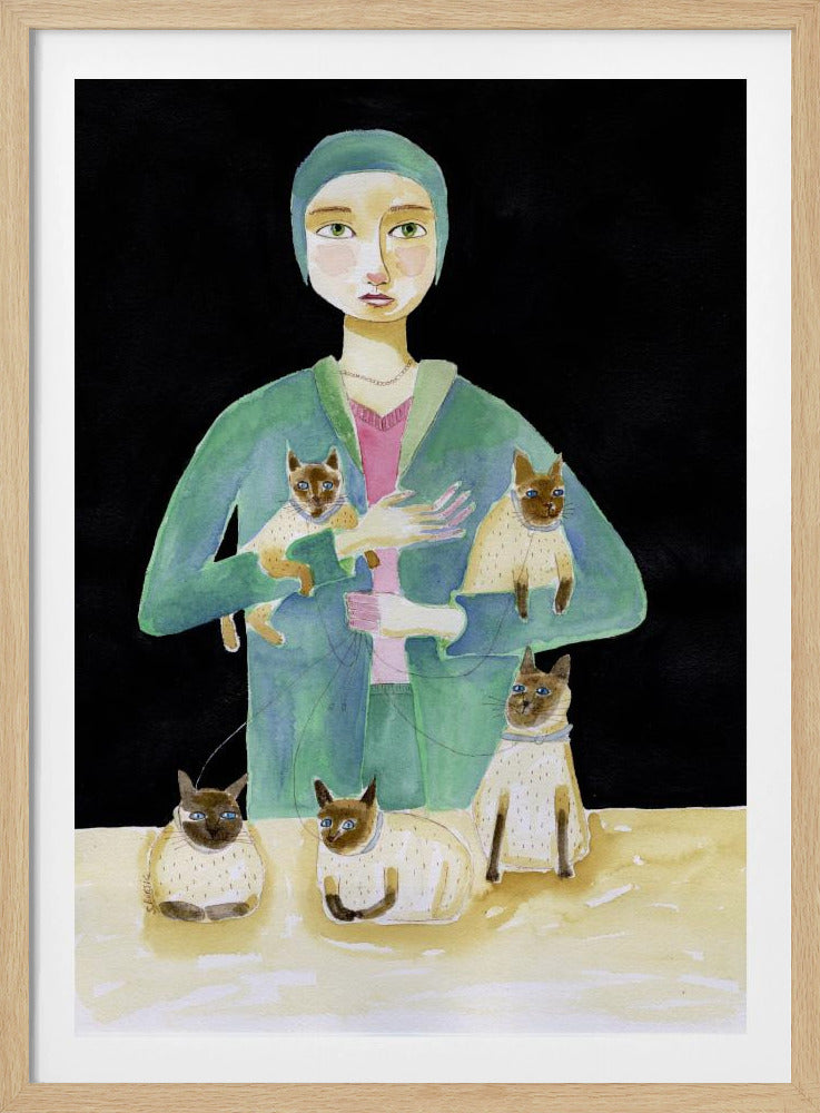 Lady with Five Siamese Cats | Poster
