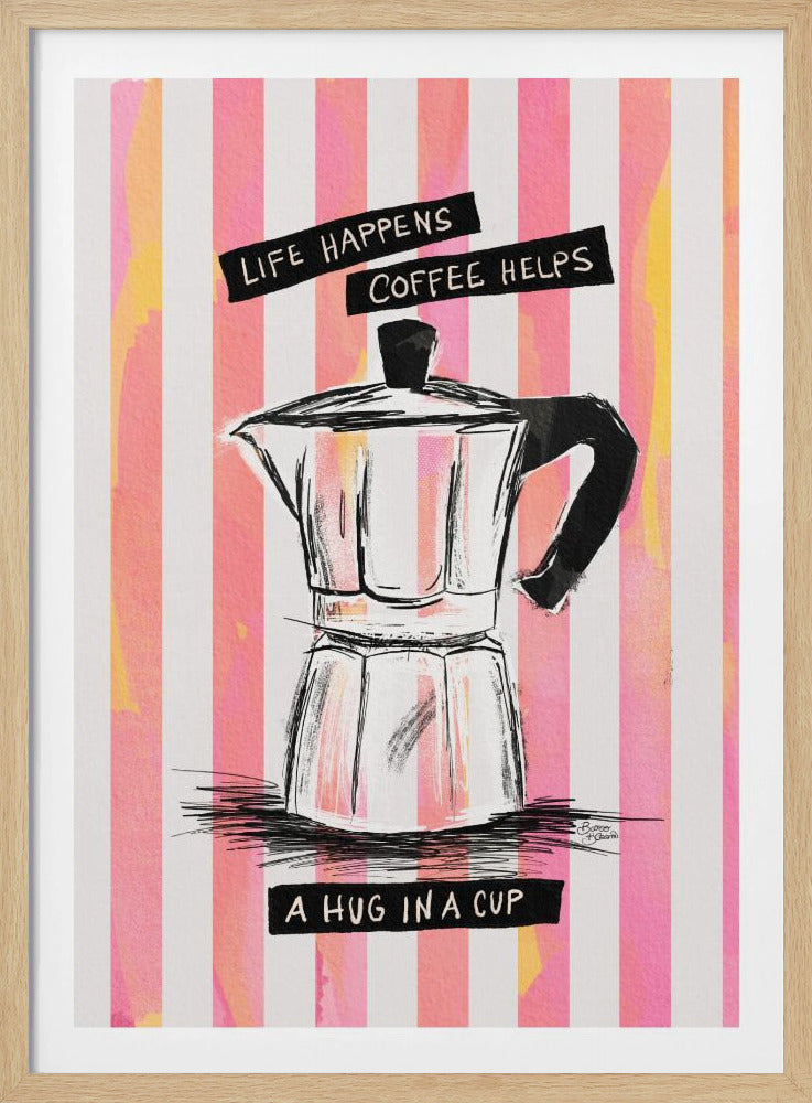 Mocca Coffee on Stripes - Hug in a Cup | Poster