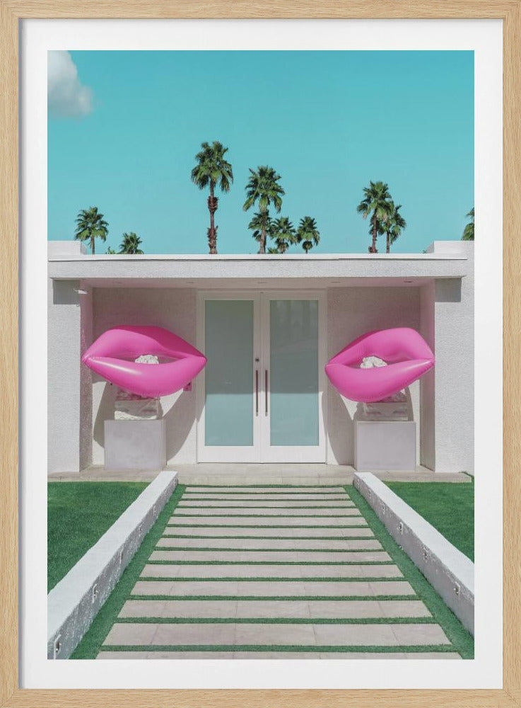 Mid-Century Modern House with Pink Lips | Poster