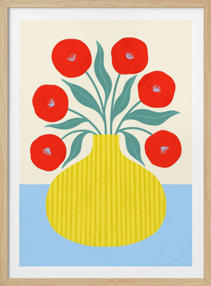 Red Flowers in Yellow Vase | Poster