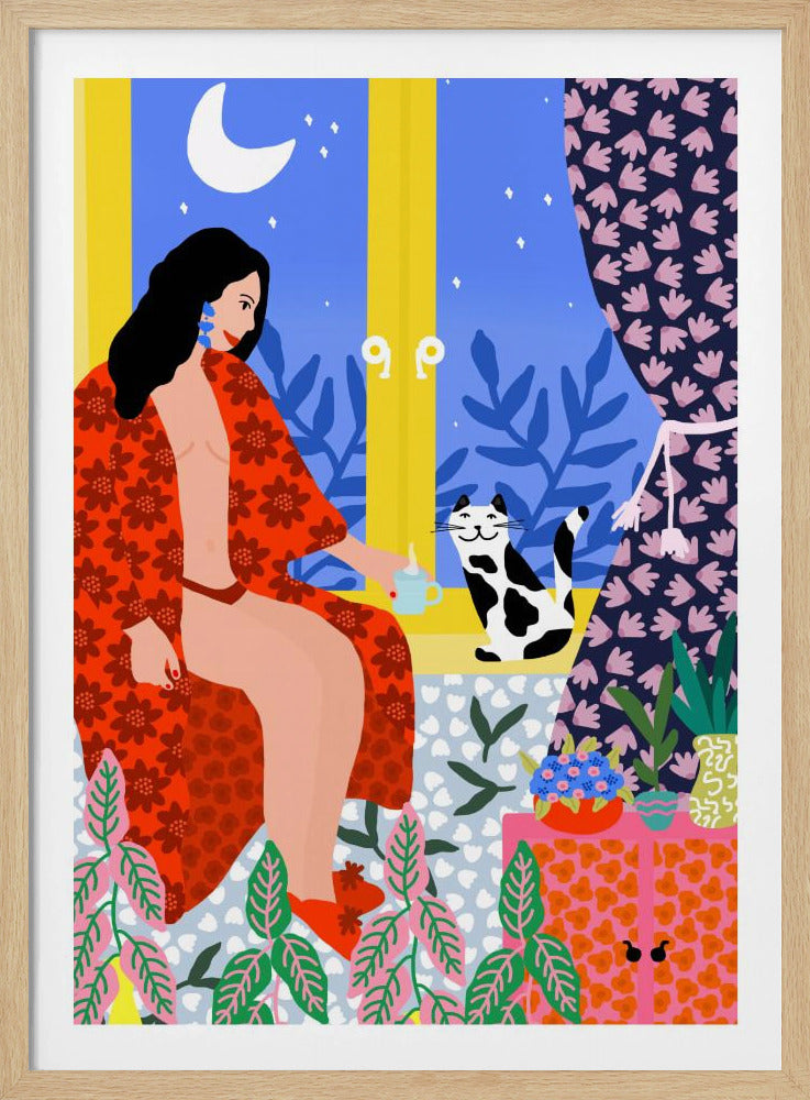 Evening Tea With Cat | Poster