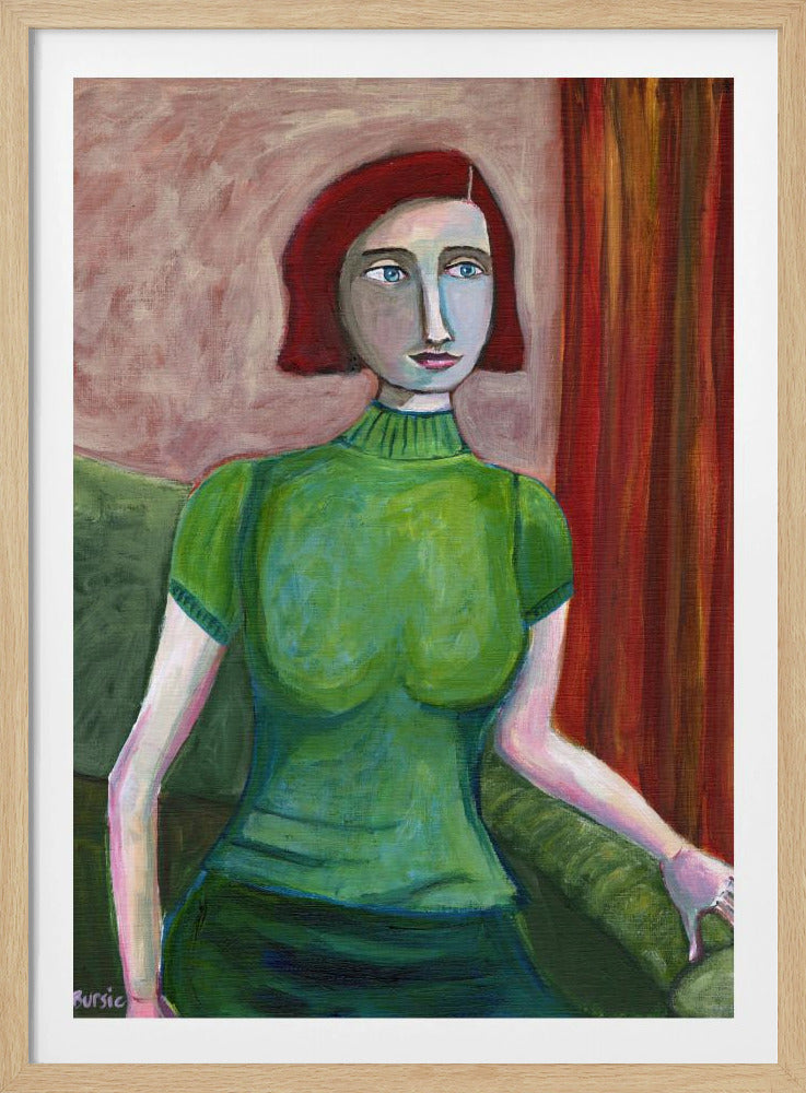 Vintage Red Head in Green | Poster