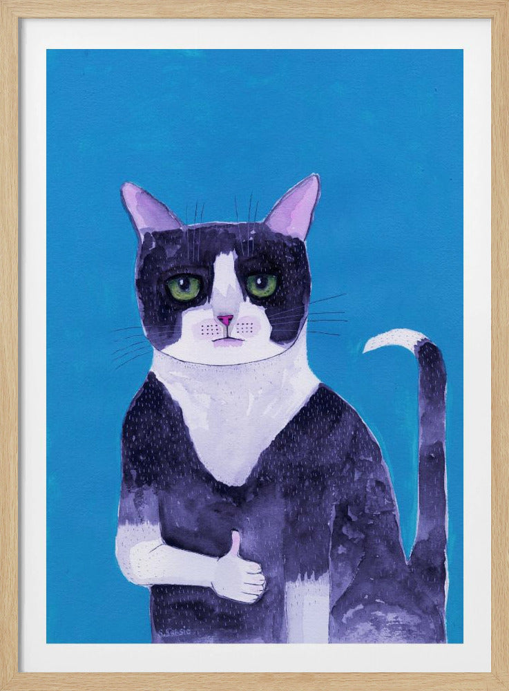 Cat thumbs up blue | Poster