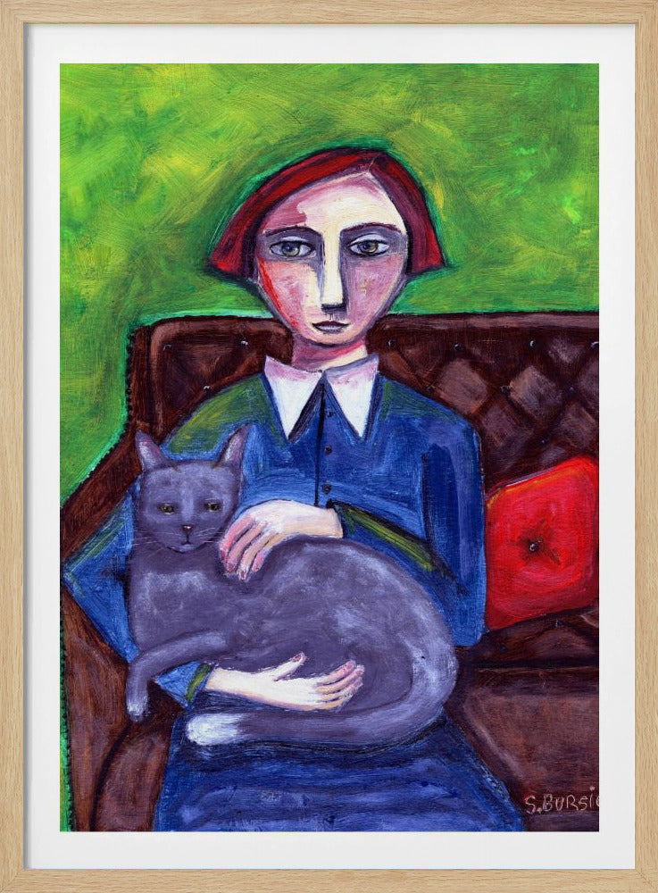 Lady on Couch with cat | Poster