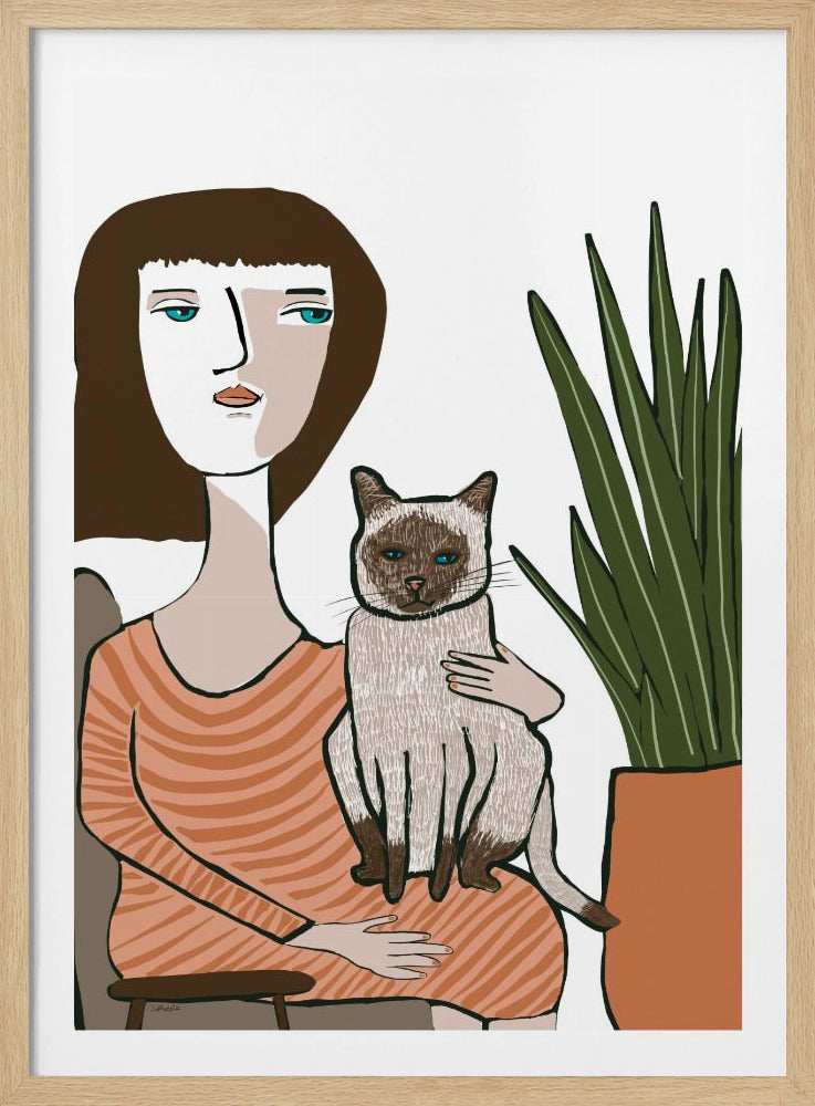 Girl with Siamese cat | Poster