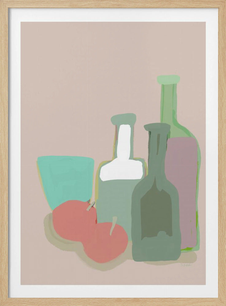 Still life bottles and apples | Poster