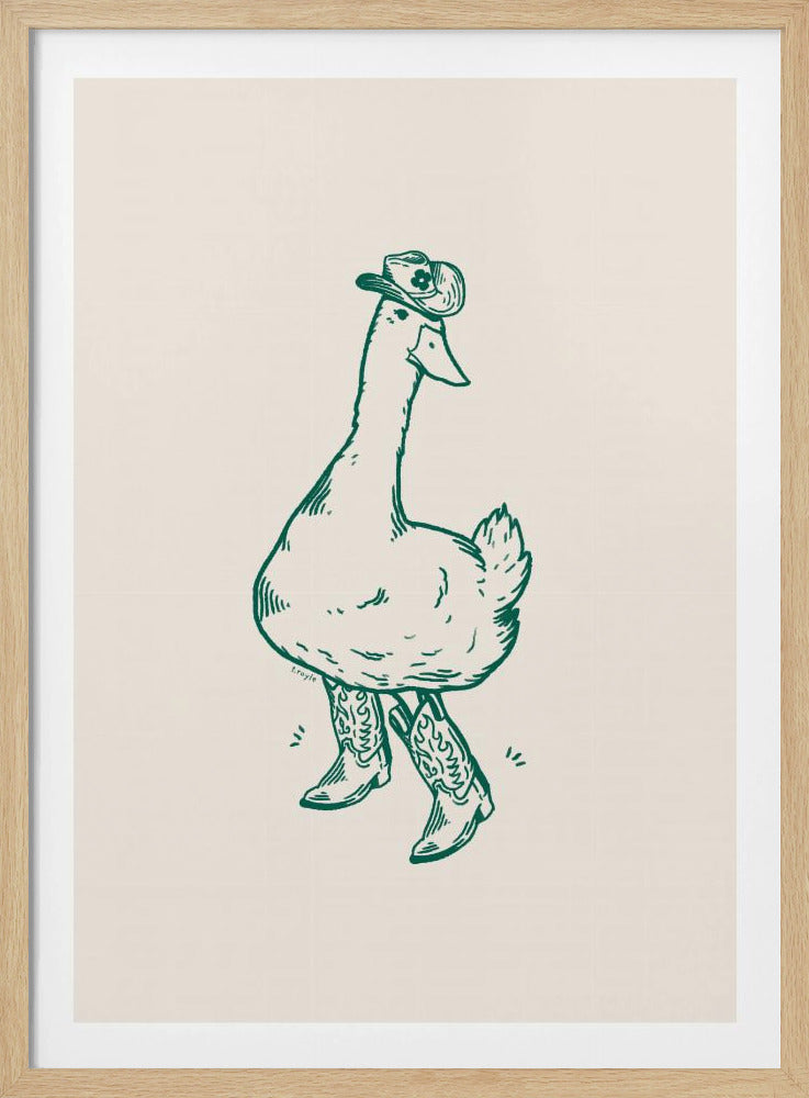 Duck wearing Western Boots in green | Poster