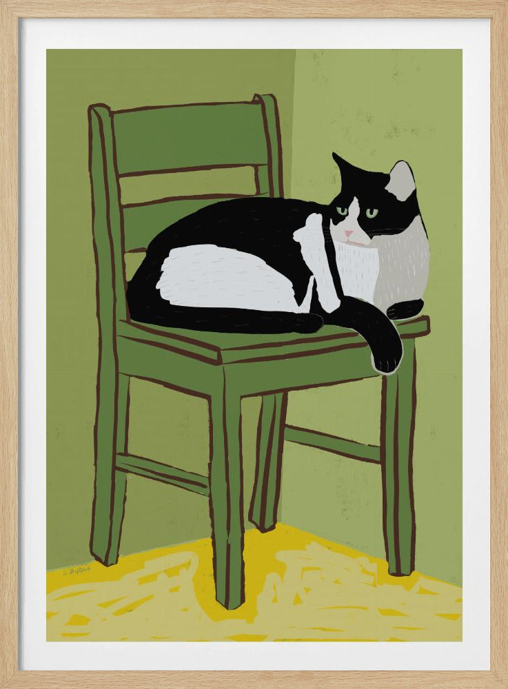 Tuxedo cat sitting on chair | Poster