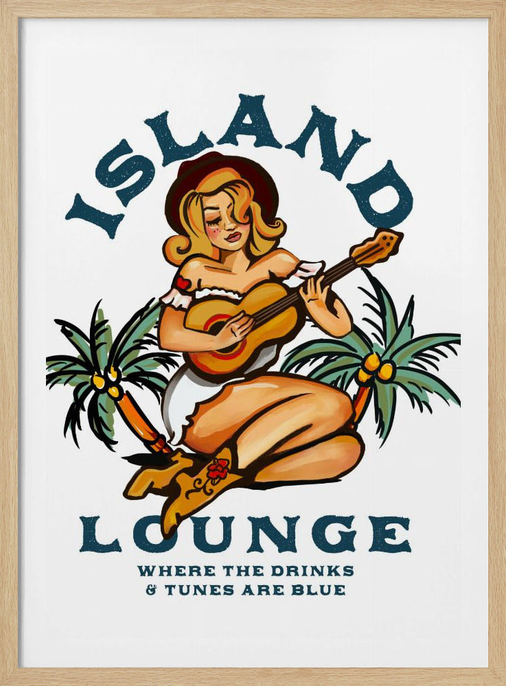 Island Lounge Tropical Pin Up Girl Playing Guitar | Poster