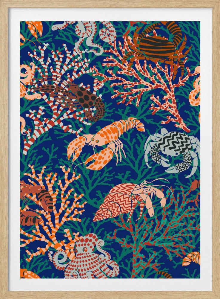 Vibrant coral reef blue and orange pattern | Poster