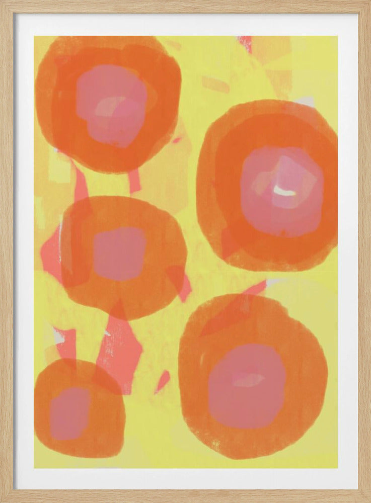 Abstract Painting. Boho roses in orange and pink on yellow. | Poster