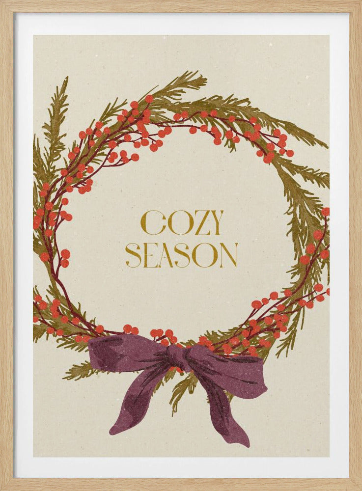 Cozy Season. Christmas wreath with bow | Poster