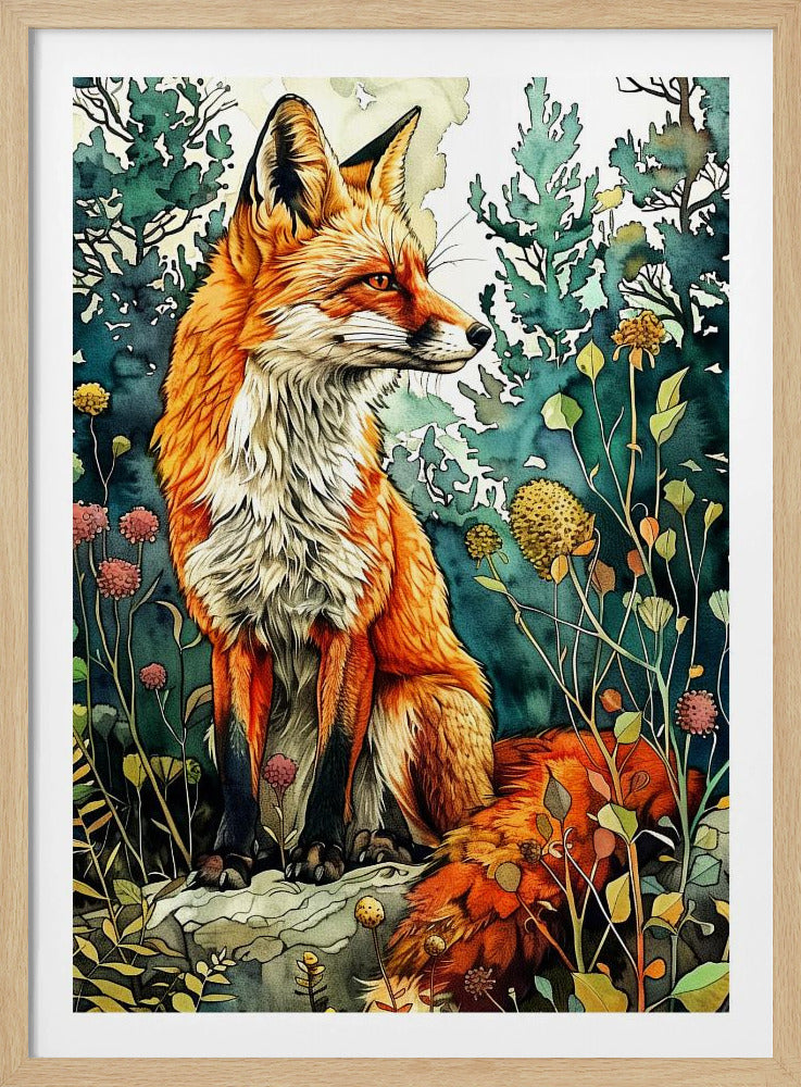 Animal watercolor art Fox 13 | Poster