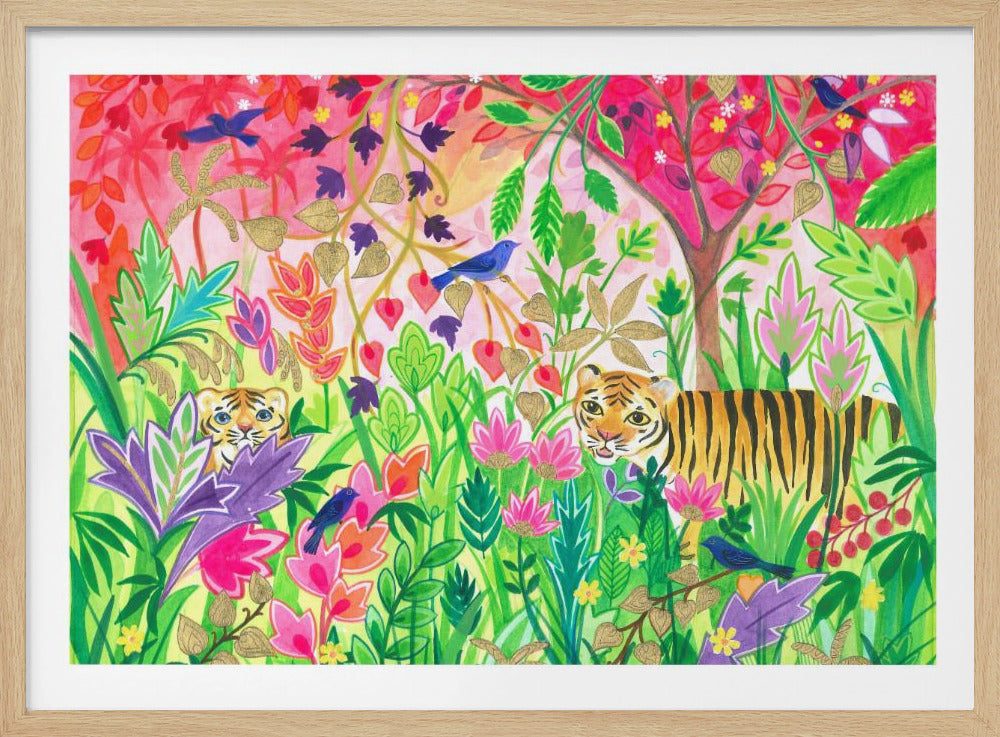 Jungle Painting With Lush Foliage And Exotic Animals | Poster
