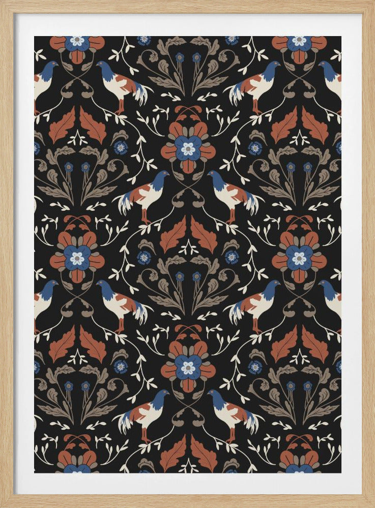 Roosters Beige Pattern | Poster