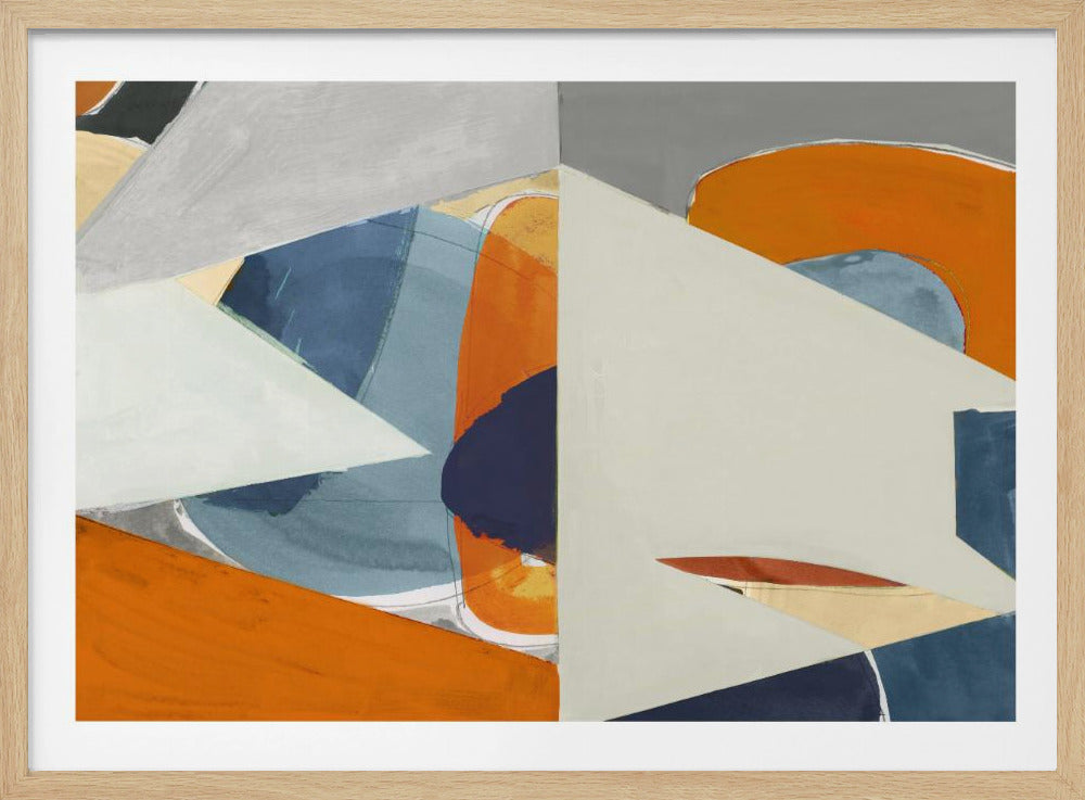 Orange, Blue Grey Abstract Art Print | Poster