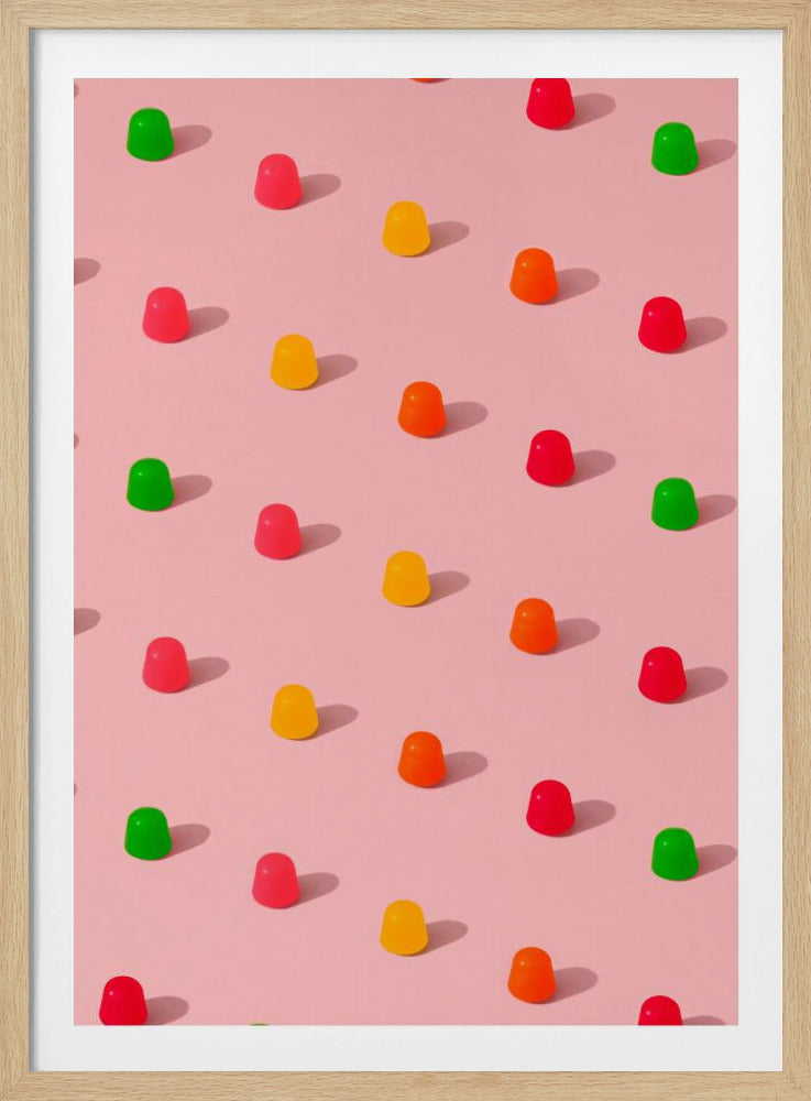 Dots Candy Gum Drops - Repeating Pattern On Pink Background | Poster