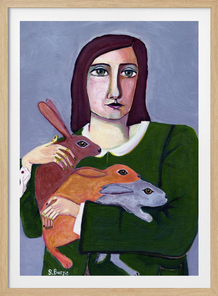 Lady with Three Rabbiets | Poster