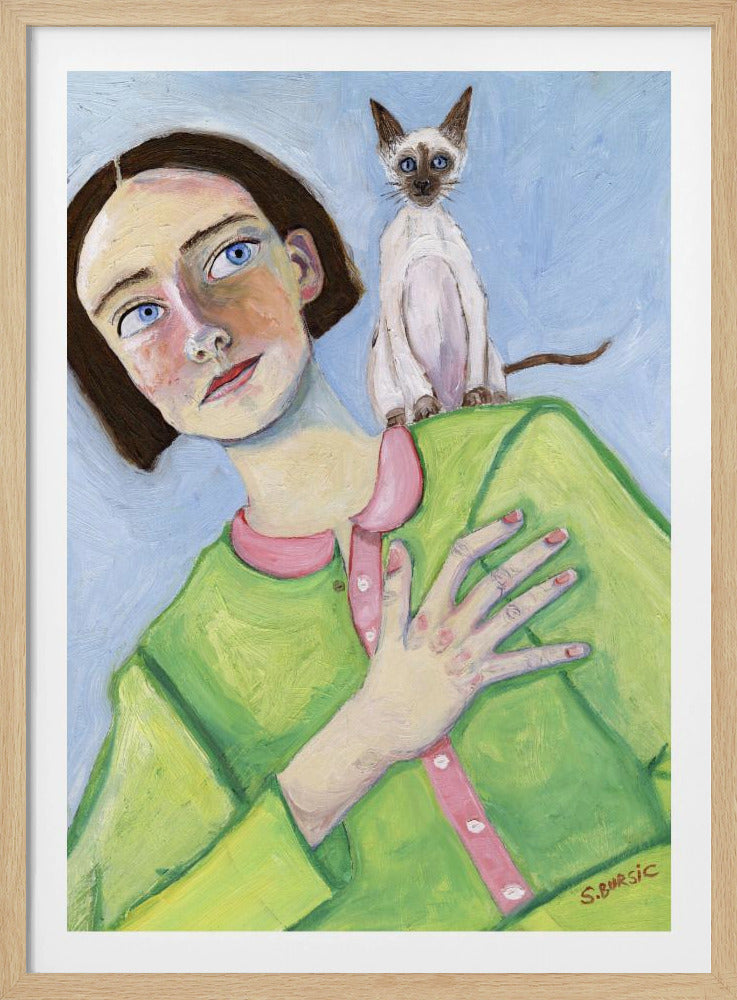 Girl with cat on shoulder | Poster