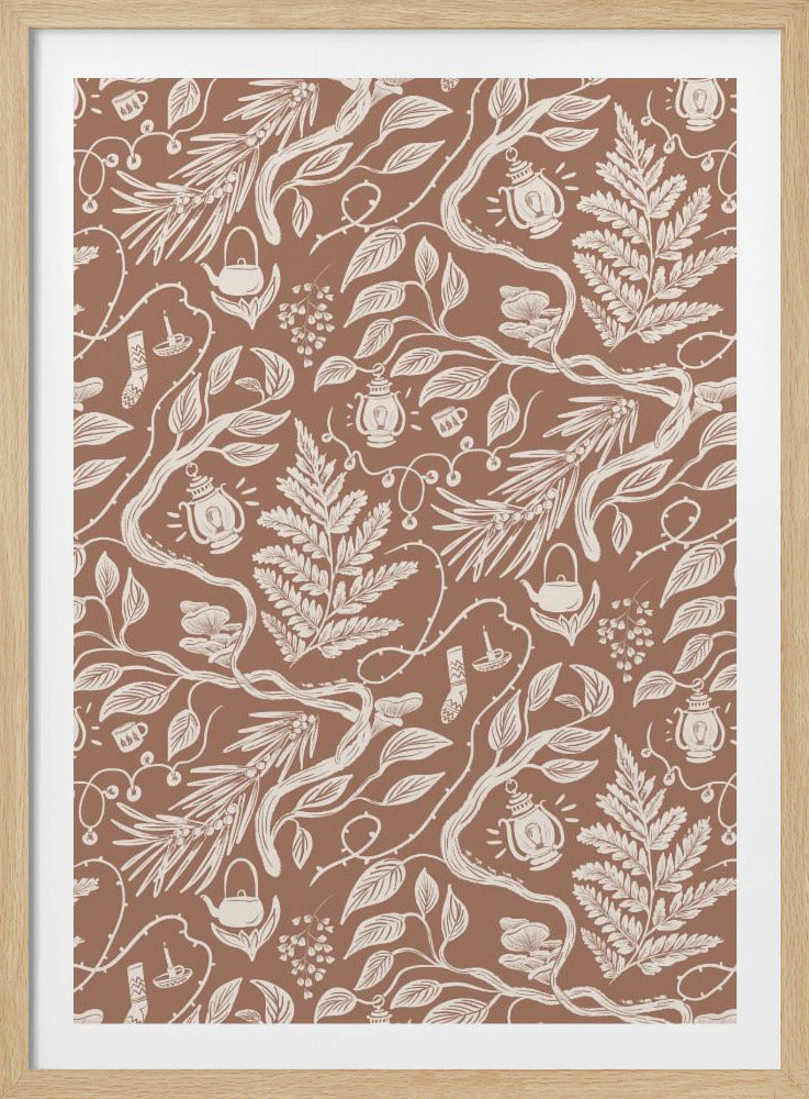 Cabincore Scene Pattern - Mocha Mousse | Poster