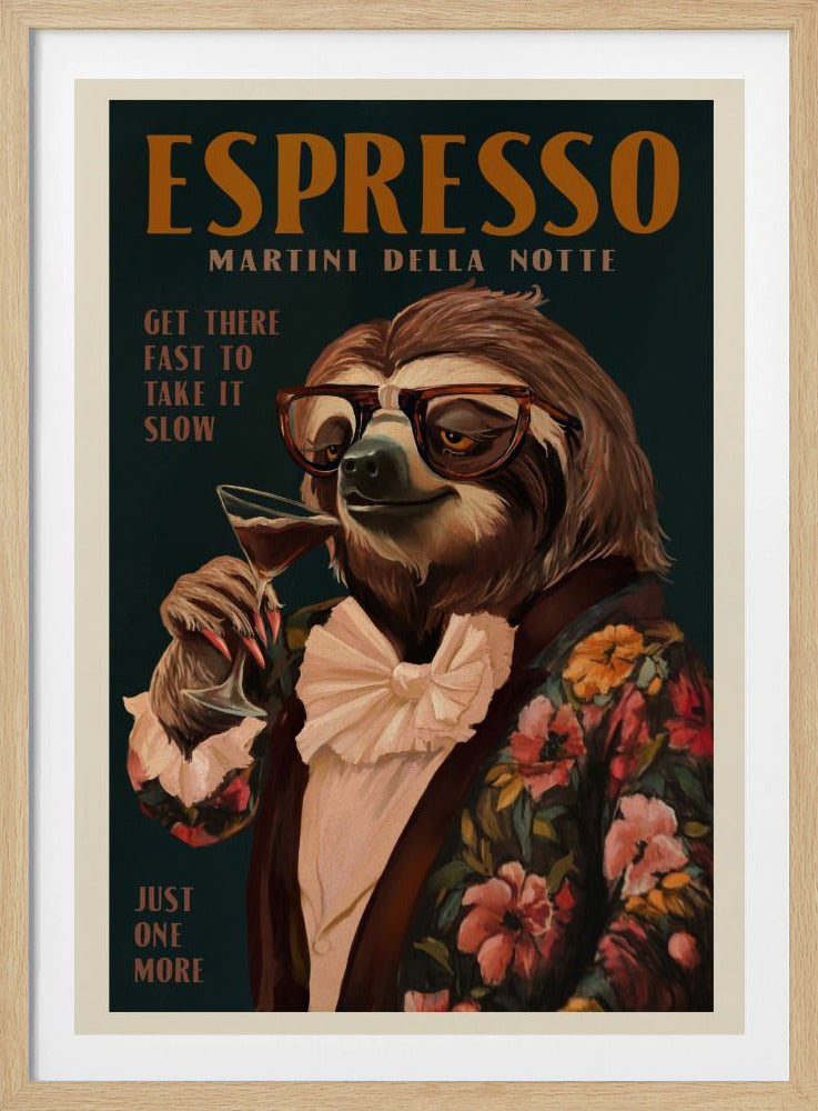 Art Deco Espresso Martini Drinking Sloth | Poster