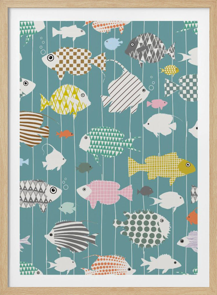 Fresh fish on teal pattern | Poster