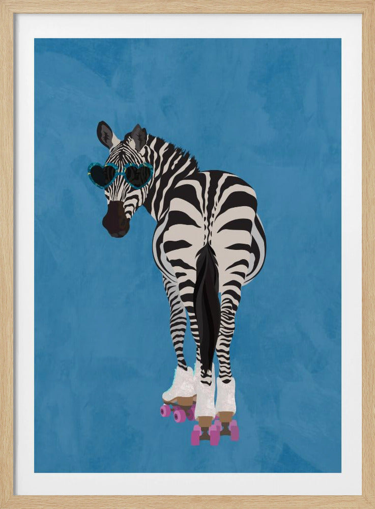 Rollerskating Zebra blue | Poster