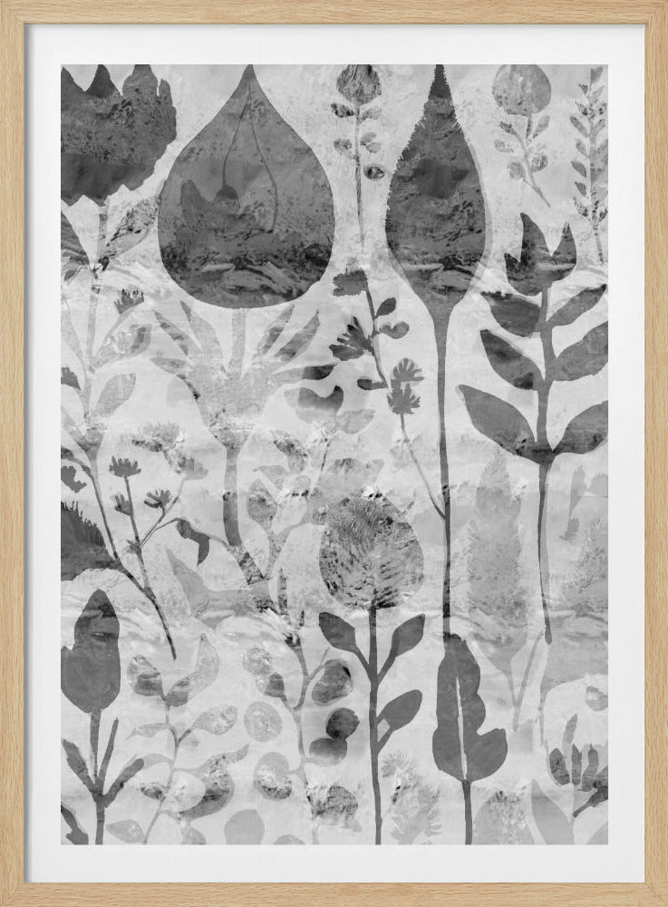 Floral Silhouettes in Grayscale | Poster