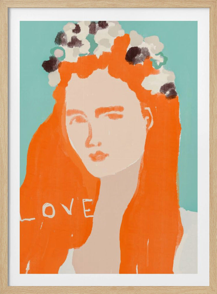 Woman with Orange Hair Adorned with Flowers | Poster