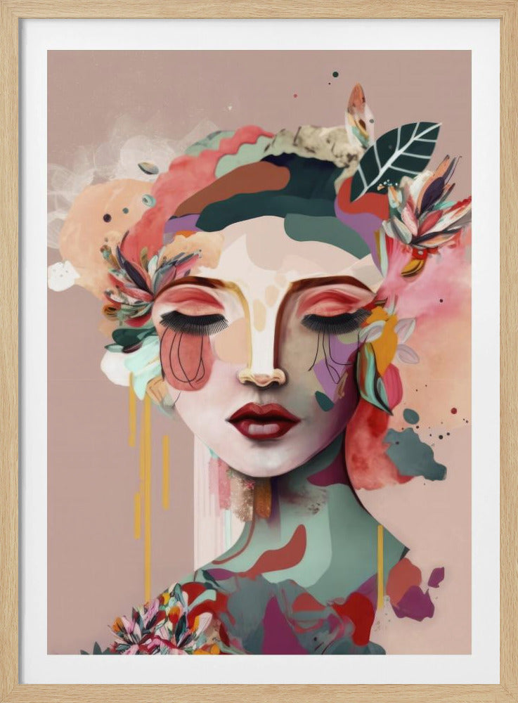Woman Face Portrait with Floral Elements | Poster