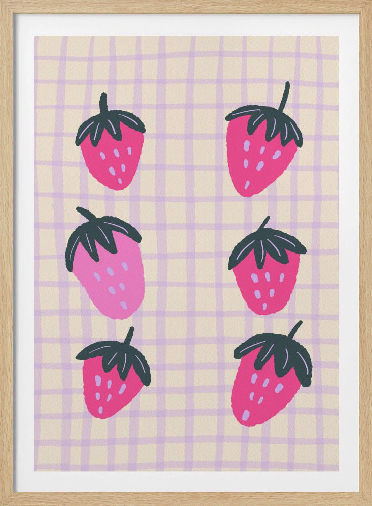 Abstract strawberries on a grid pattern | Poster