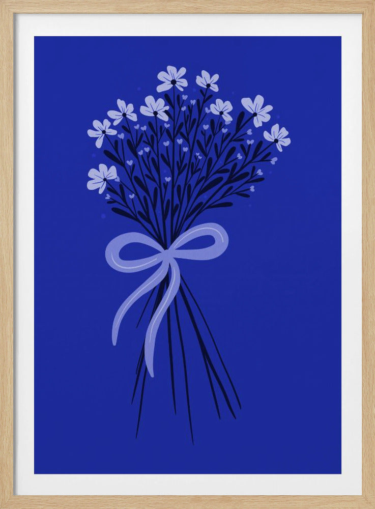 Floral Bouquet With Bow - monochrome blue | Poster