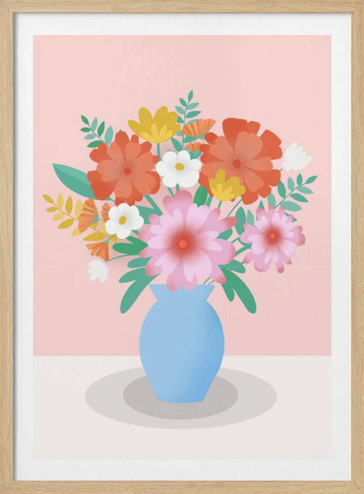 Vibrant Bouquet of Flowers in a Blue Vase | Poster