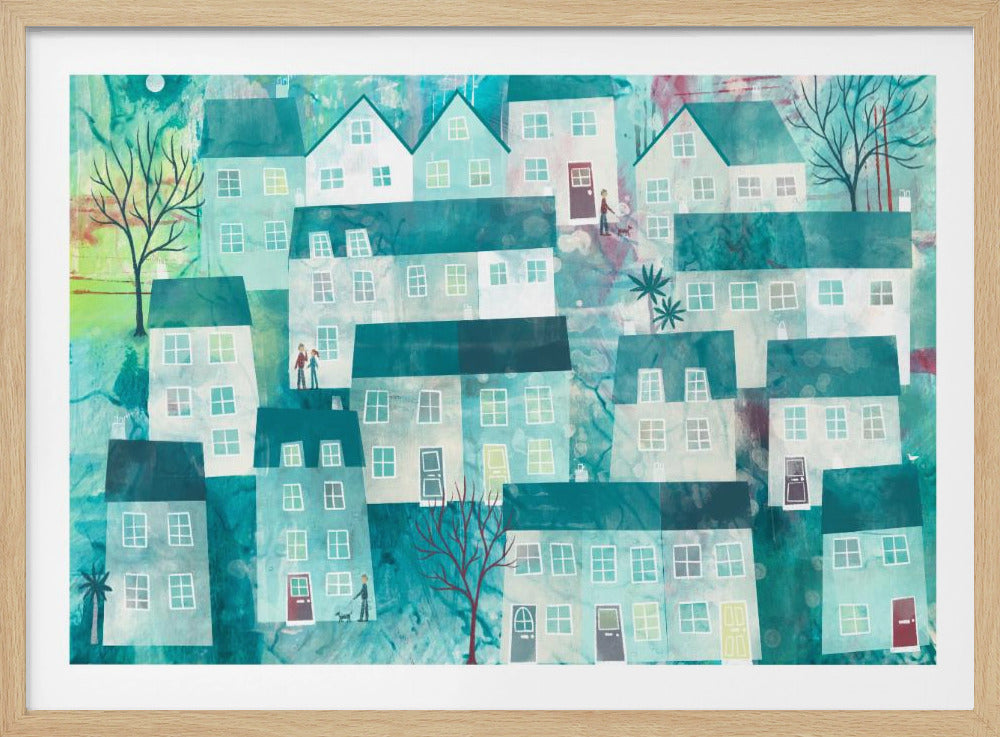 Whimsical Village Scene With Stylized Houses | Poster