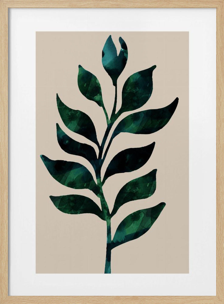 Stylized Plant Motif With Dark Green Leaves | Poster