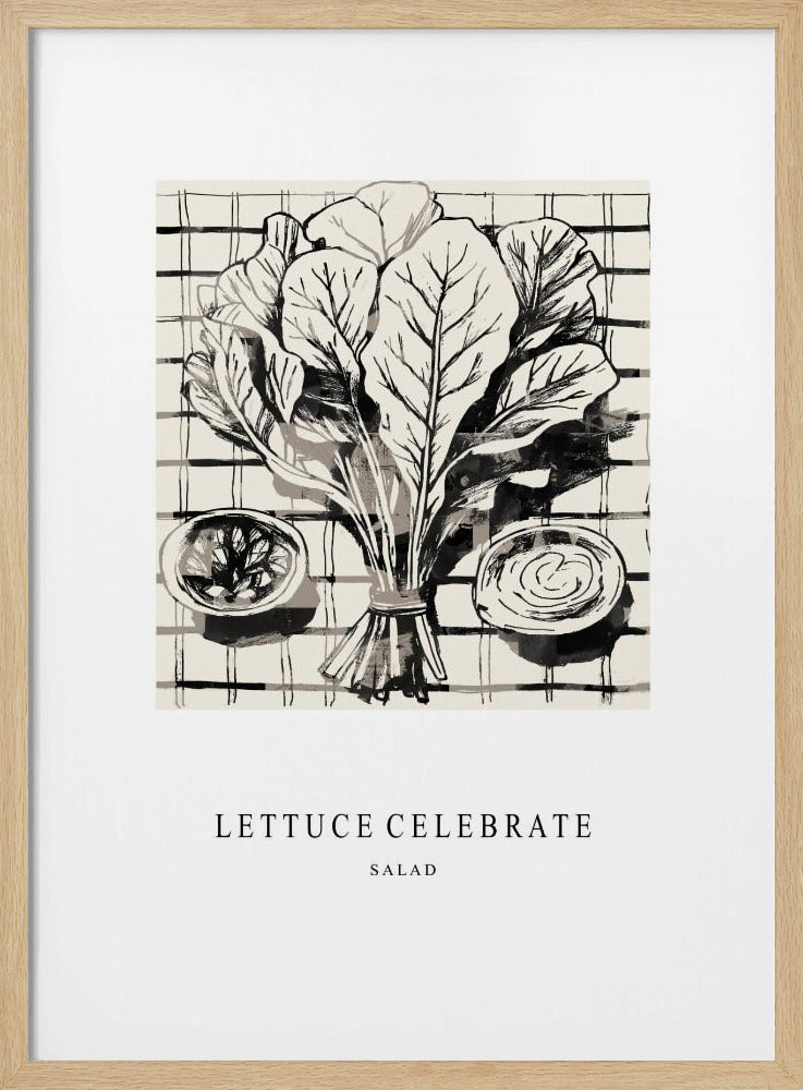 Black And White Ink Illustration Of Salad Ingredients | Poster