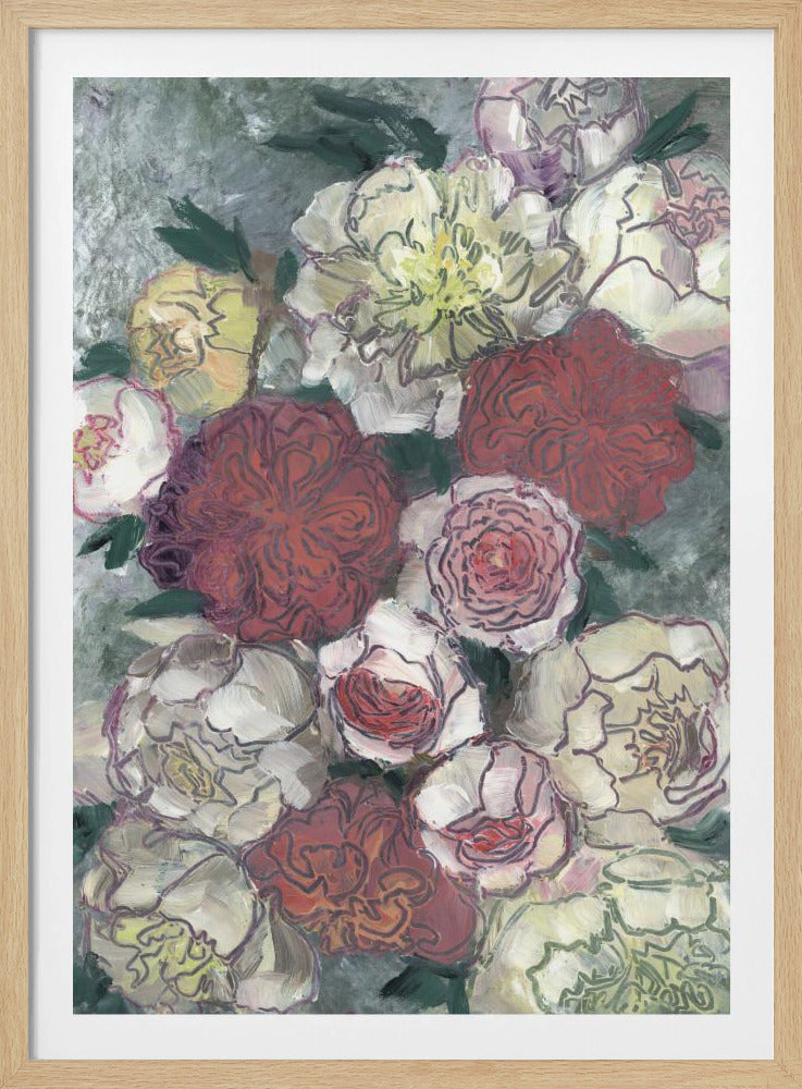 Vibrant Red And White Peonies | Poster