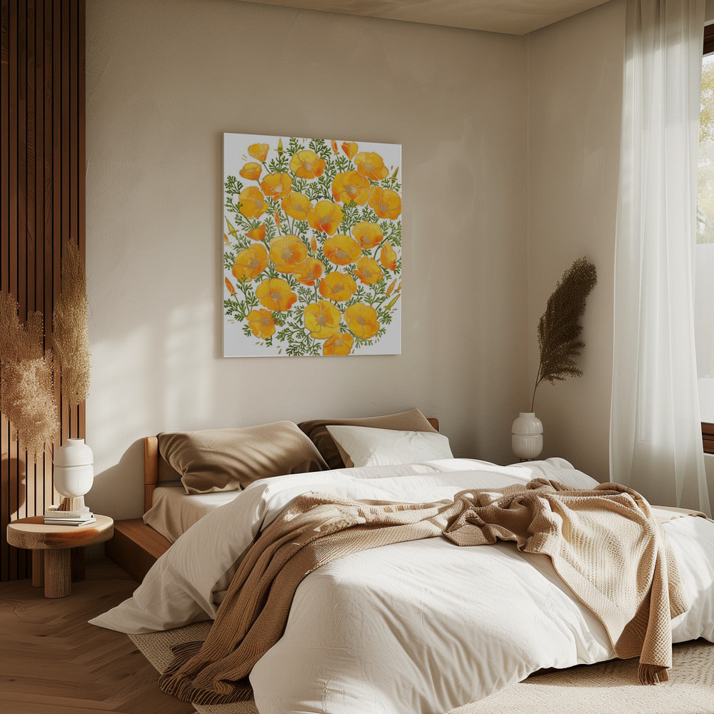 Gold accented California poppies | Canvas