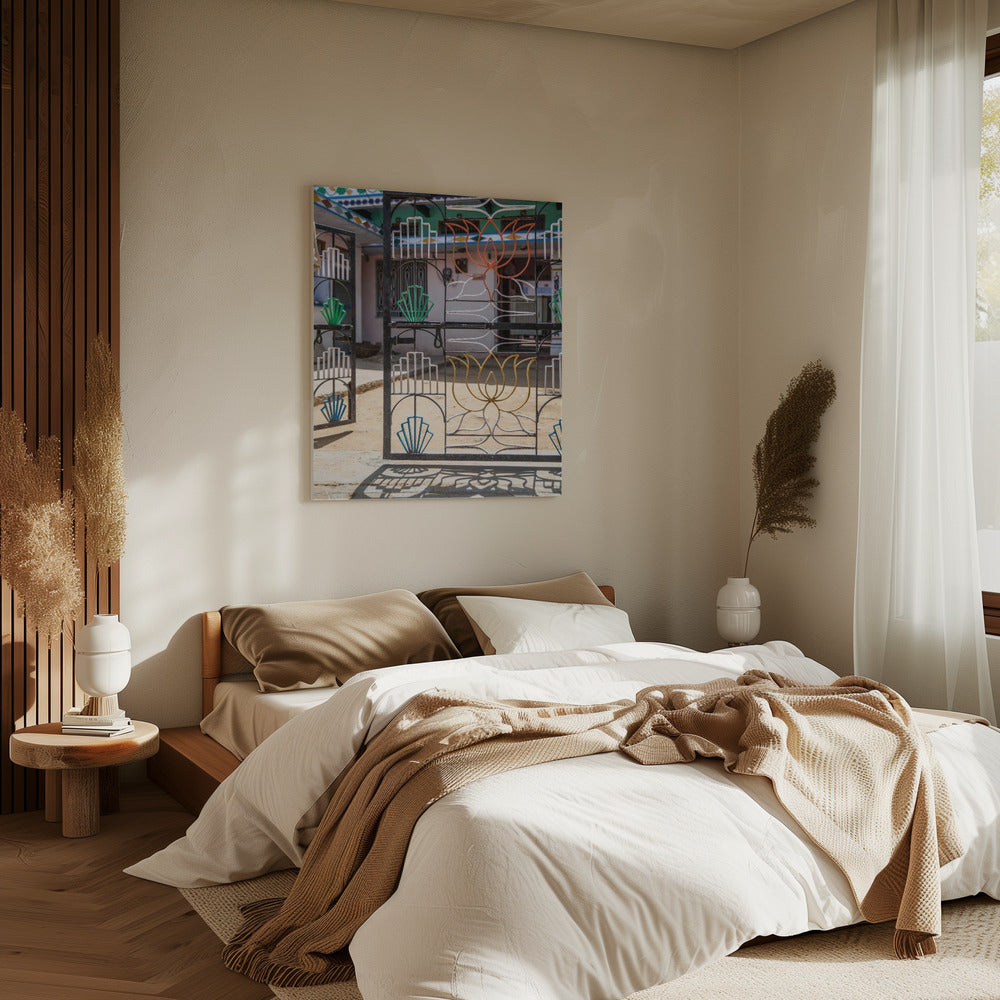 Vibrant Iron Gate With Colorful Lotus | Canvas