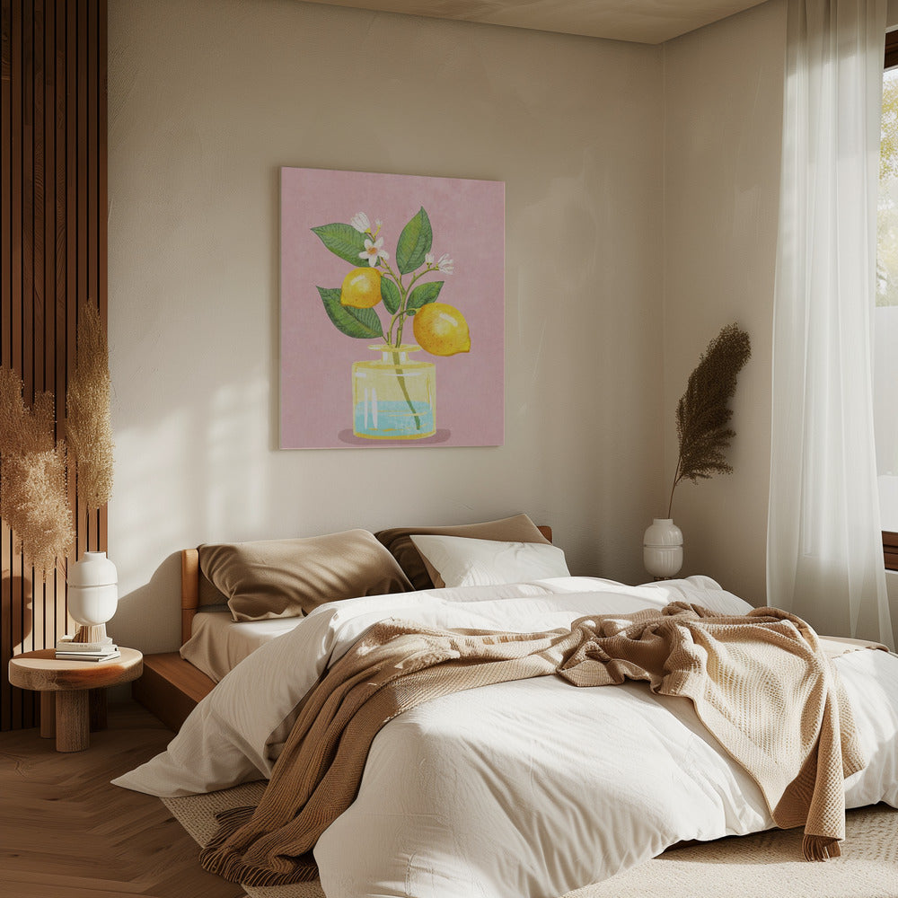 Lemon Bunch In Vase | Canvas