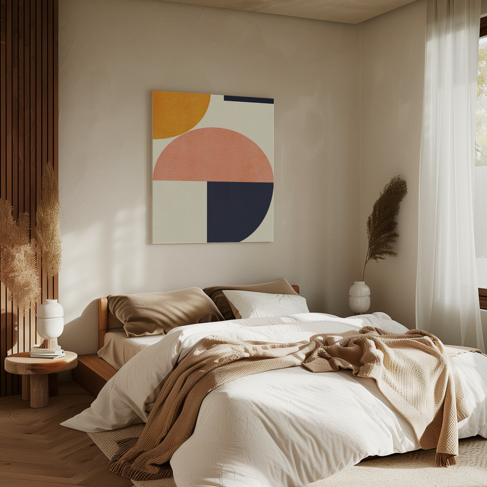 Rainbow Plus Shapes Blue Mustard2 | Canvas