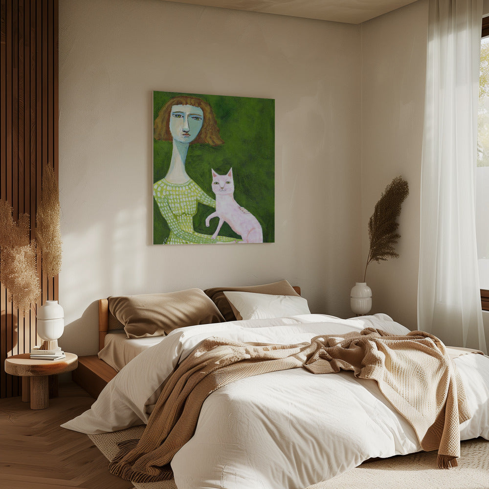 Cat Lady with pink cat | Canvas