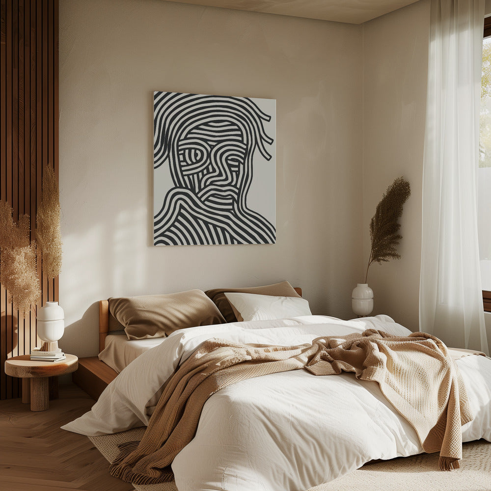 Stylized Human Face With Black Stripes | Canvas