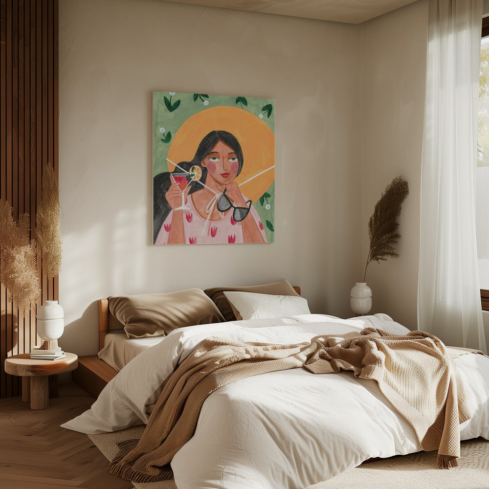 Abstract Modern Bohemian Woman with Cocktail | Canvas