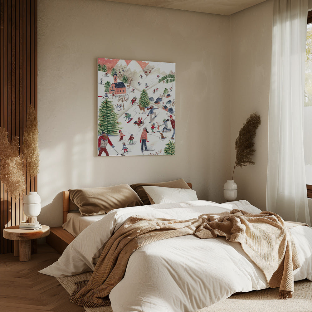 Mountain landscape with houses in the snow | Canvas